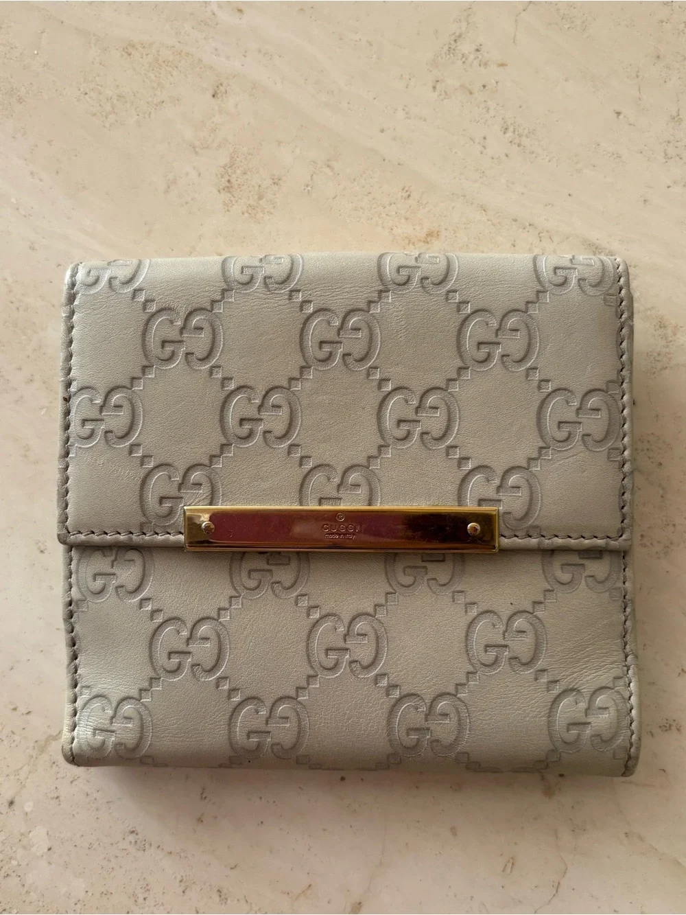 Gucci Embossed GG Leather Wallet with Gold Hardware
